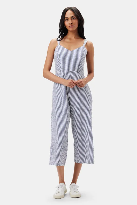 Taya Seersucker Jumpsuit - Brittany Stripe Blue sold by Amour Vert