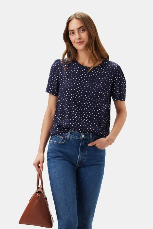 Odilia Crepe Blouse - Riviera Dot Navy Blue sold by Amour Vert