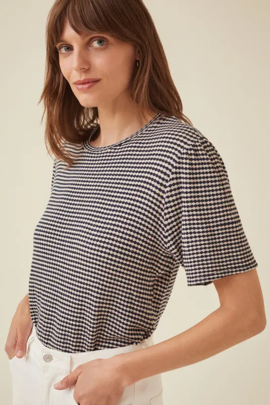 Odilia Scallop Knit Tee - Navy Natural sold by Amour Vert