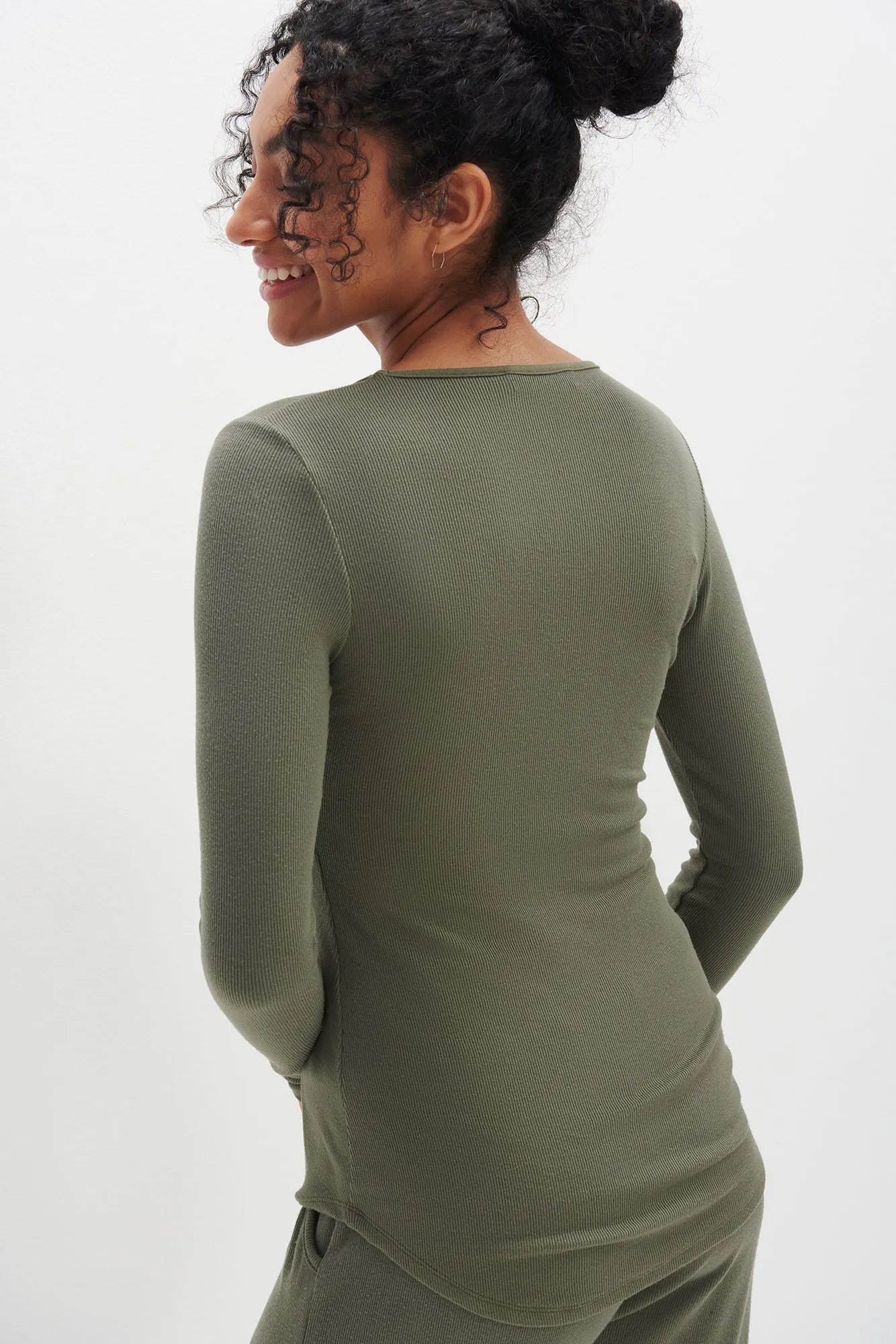 Itana Long Sleeve Dream Rib Tee - Vetiver sold by Amour Vert product image thumbnail 3