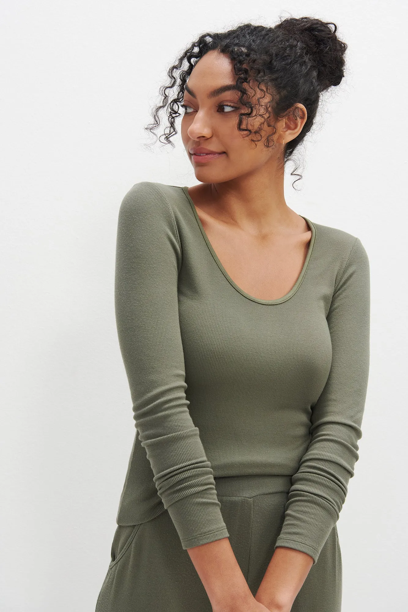 Itana Long Sleeve Dream Rib Tee - Vetiver sold by Amour Vert