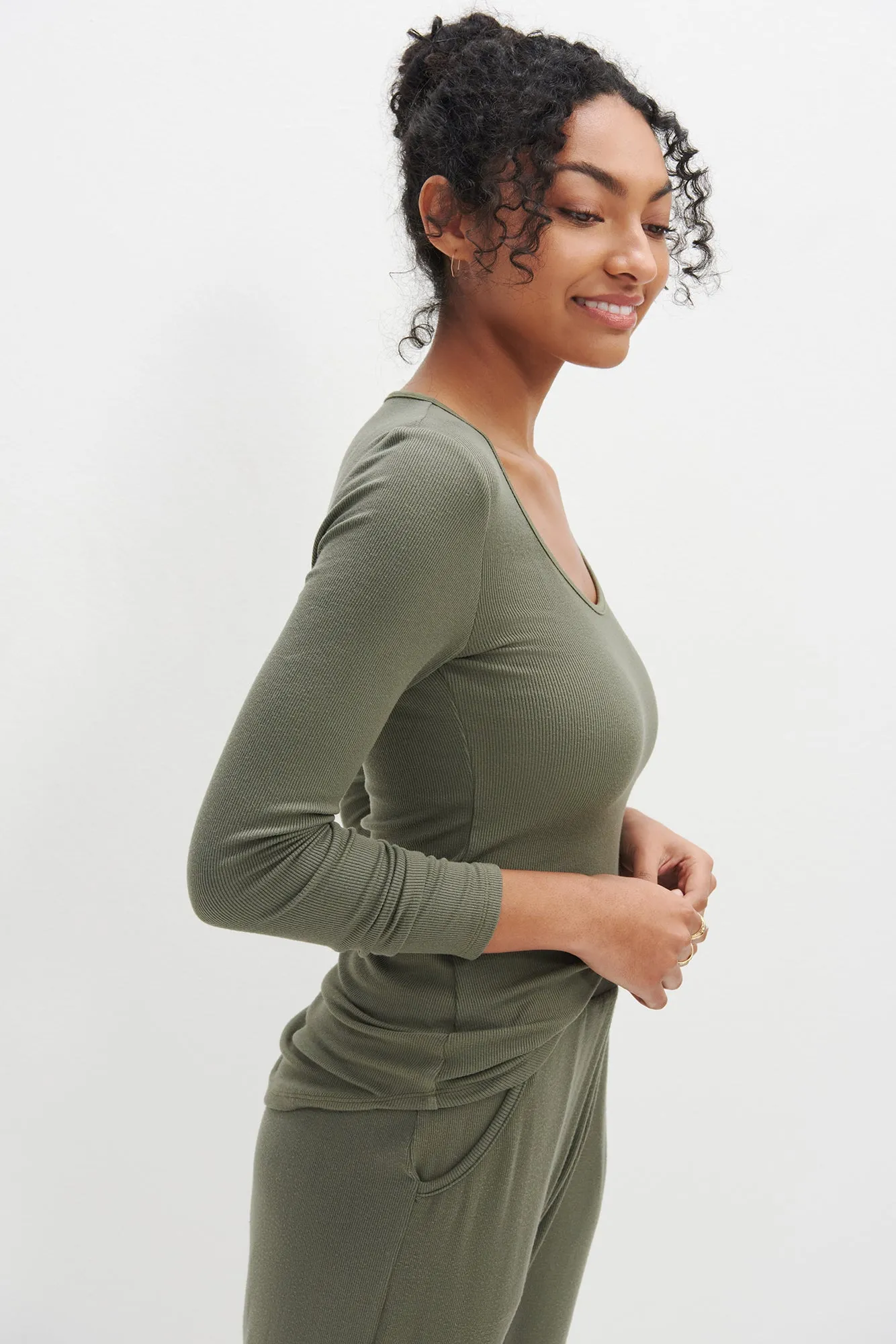 Itana Long Sleeve Dream Rib Tee - Vetiver sold by Amour Vert product image thumbnail 2