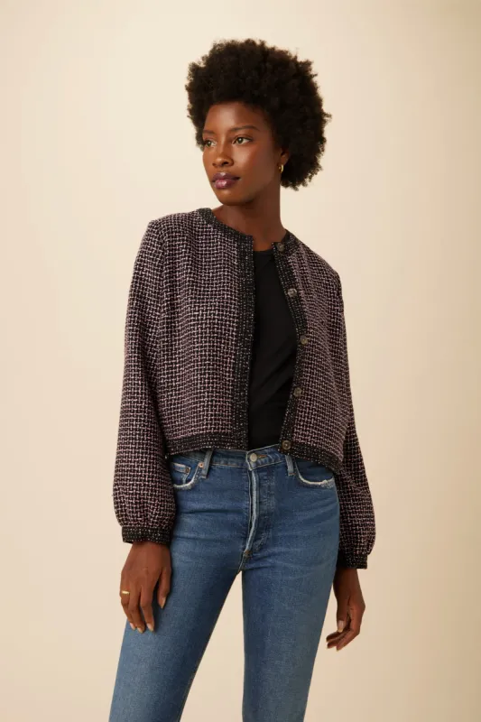 Faustine Upcycled Jacket - Purple Black Boucle sold by Amour Vert