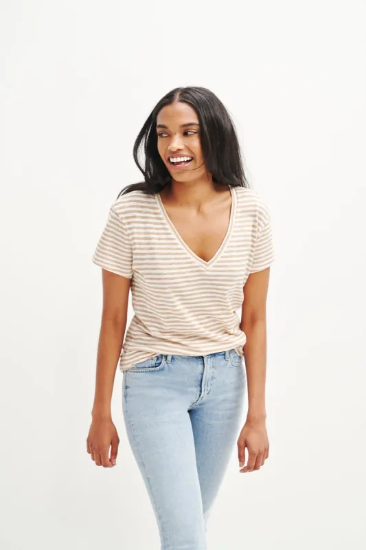 Joline Reverie Slub Tee - Soleil Stripe Tan sold by Amour Vert