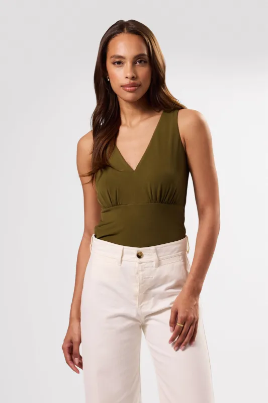 Zoe Deep V Tank - Olive Green sold by Amour Vert