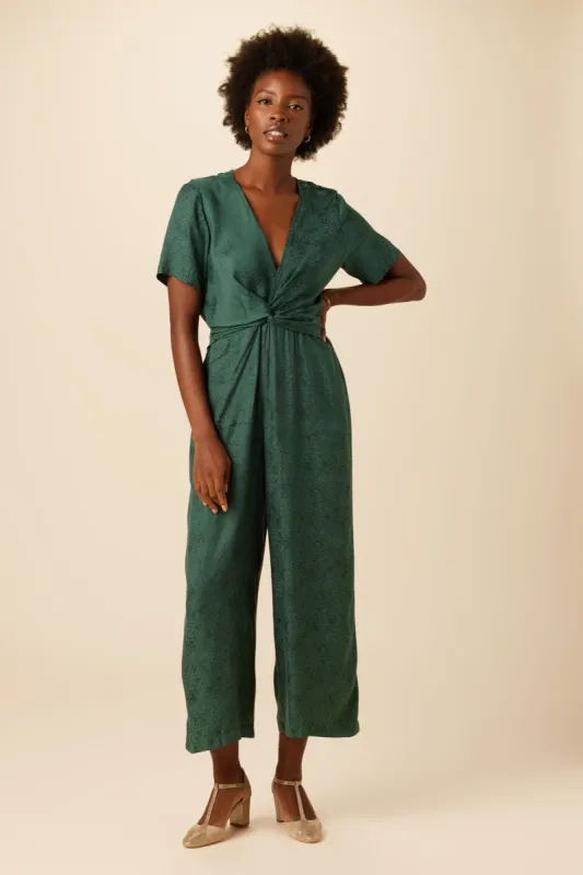 Fantasia Cupro Viscose Jacquard Jumpsuit - Darkest Spruce sold by Amour Vert