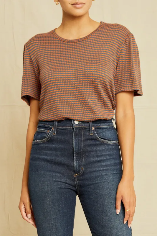 Odilia Scallop Knit Tee - Azure Umber Stripe sold by Amour Vert