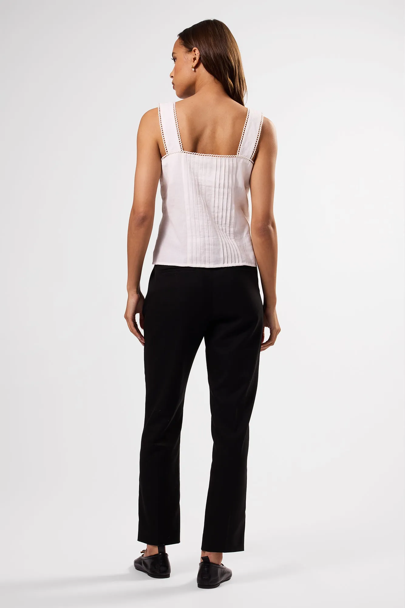 Crochet Trim Cotton Linen Tank - White sold by Amour Vert product image thumbnail 4