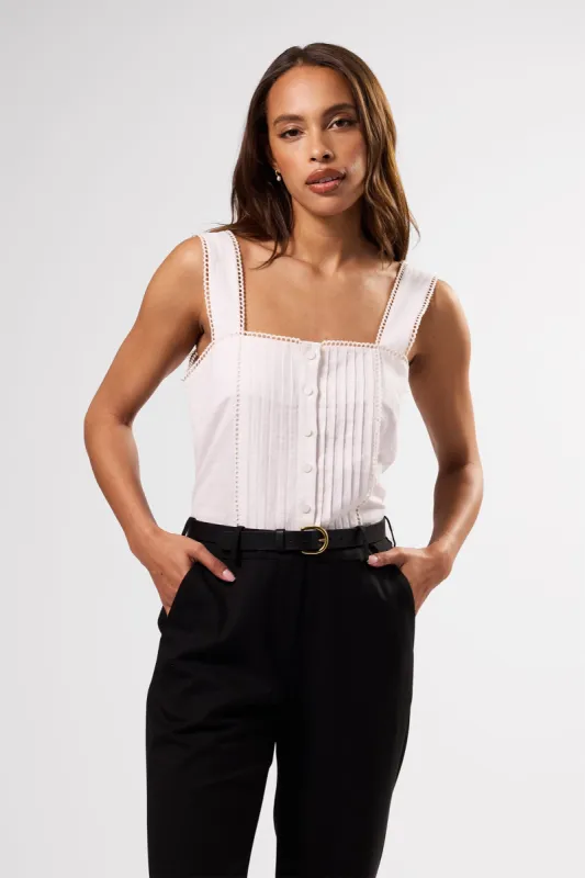 Crochet Trim Cotton Linen Tank - White sold by Amour Vert