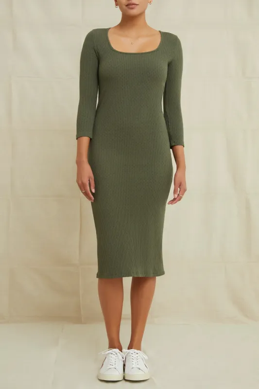 Perry Pointelle Rib Dress - Calla Green sold by Amour Vert