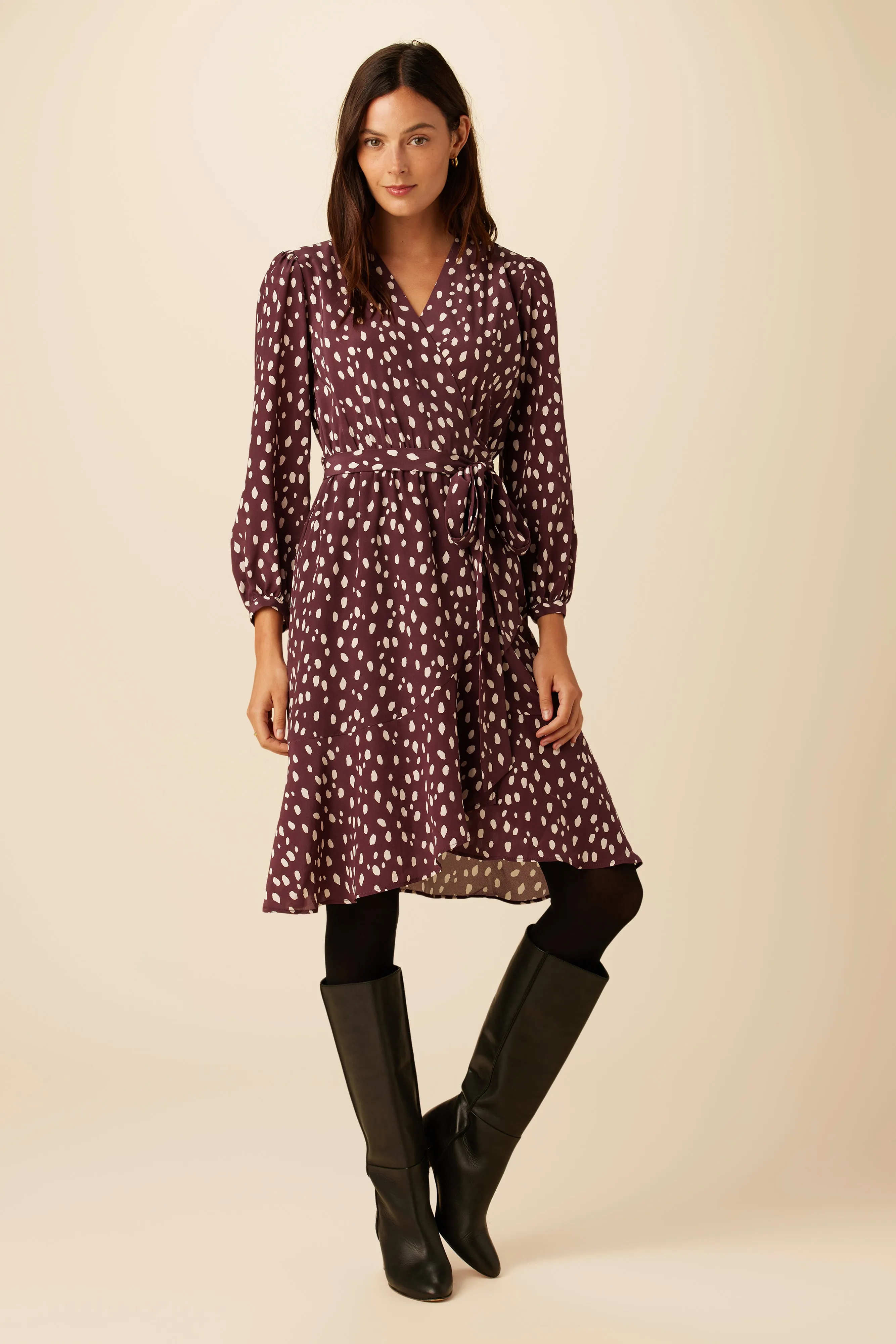 Elma Washable Silk Dress - Pebble Dot Plum sold by Amour Vert