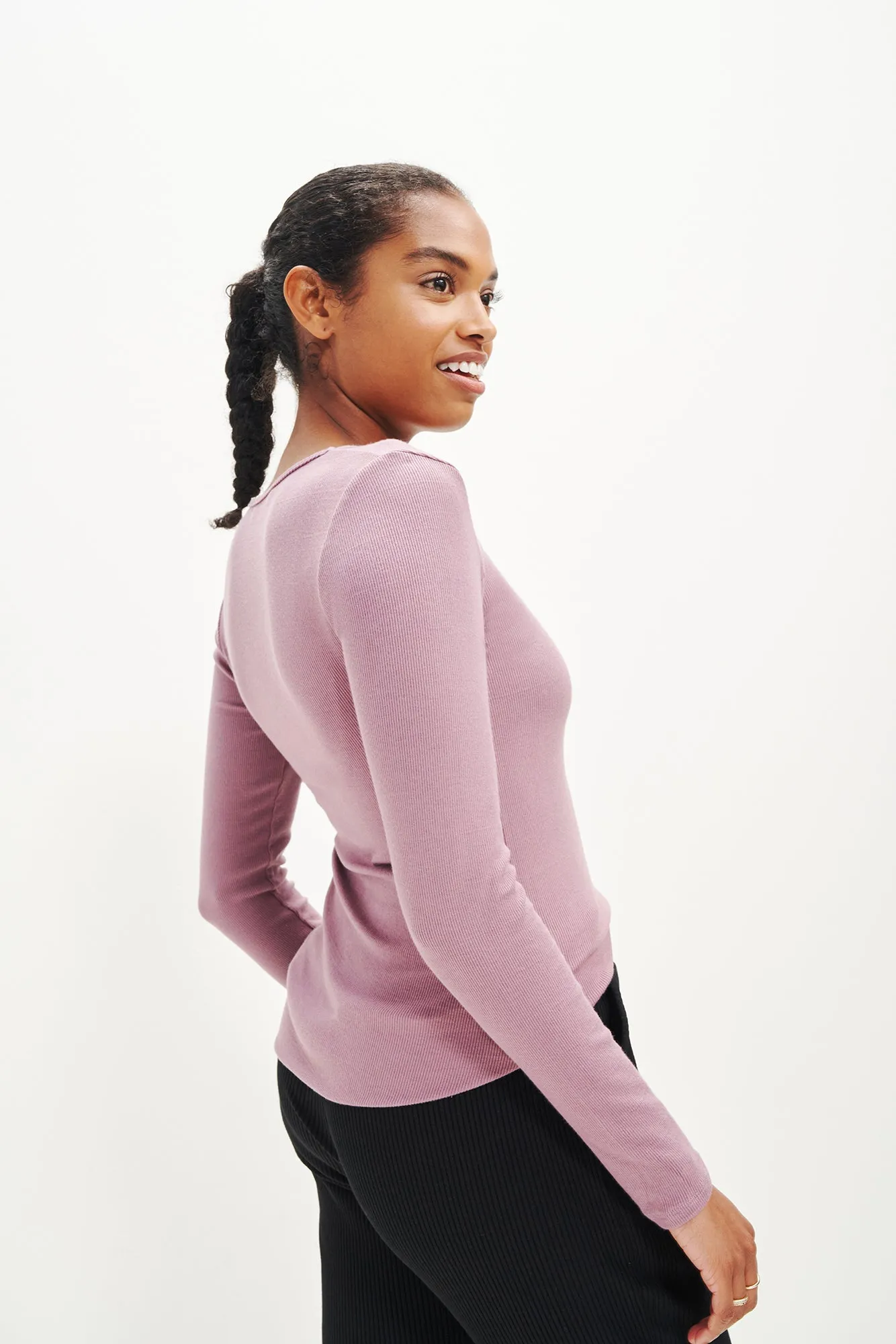 Itana Long Sleeve Dream Rib Tee - Lilac sold by Amour Vert product image thumbnail 3
