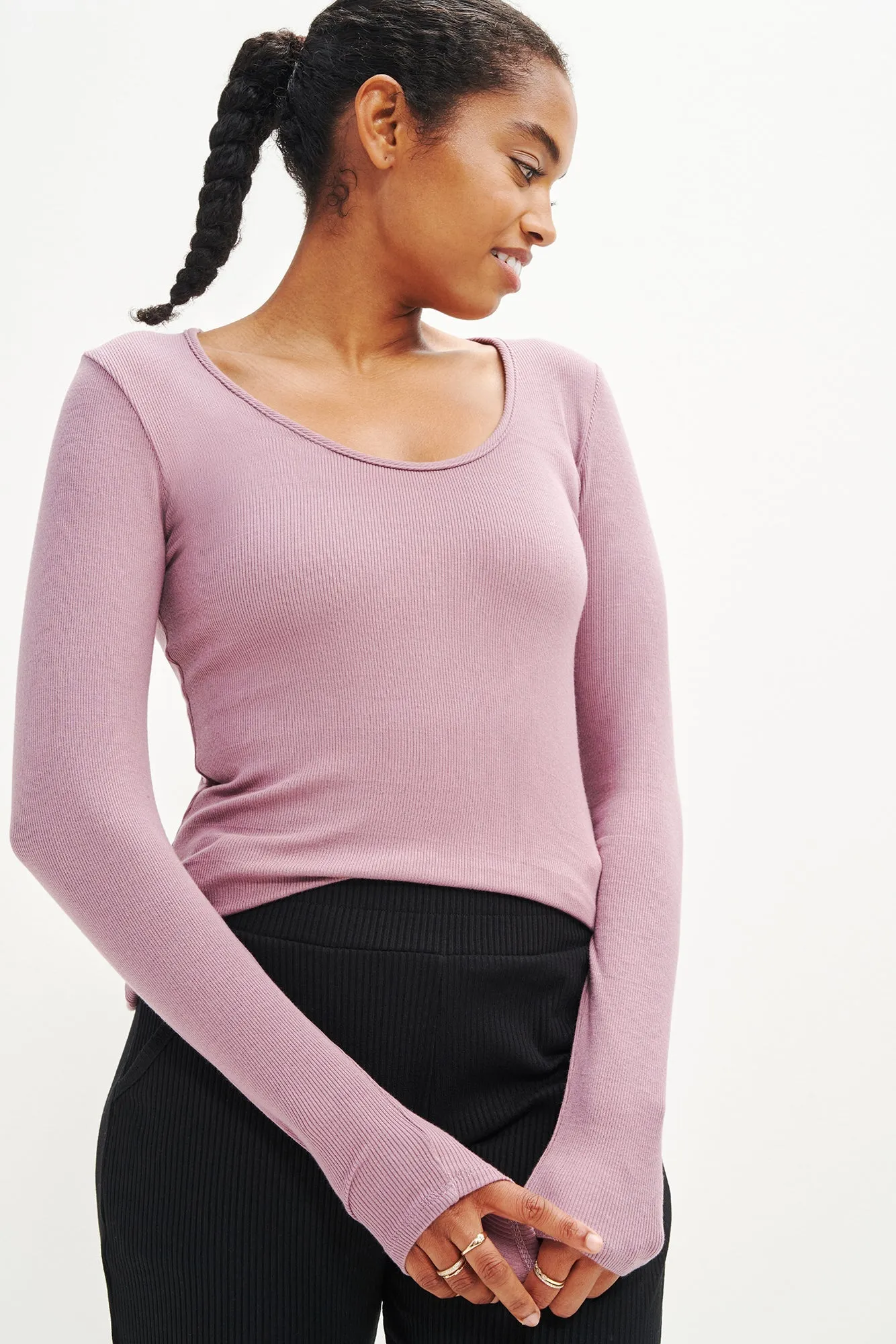 Itana Long Sleeve Dream Rib Tee - Lilac sold by Amour Vert product image thumbnail 2
