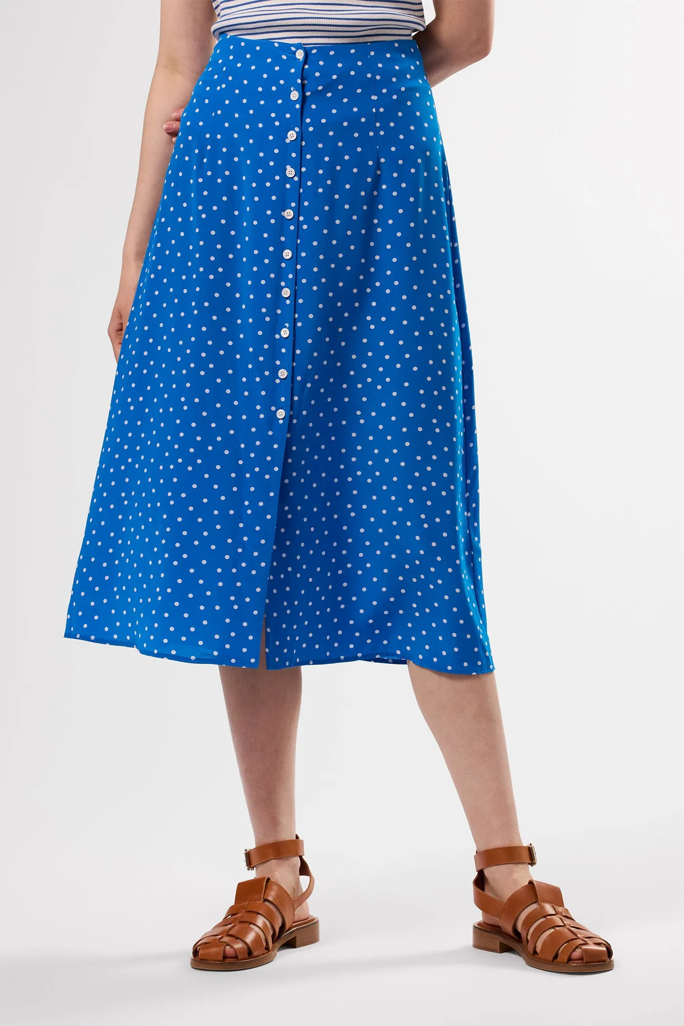 Button Front Washable Silk Skirt - Riviera Dot Turquoise sold by Amour Vert