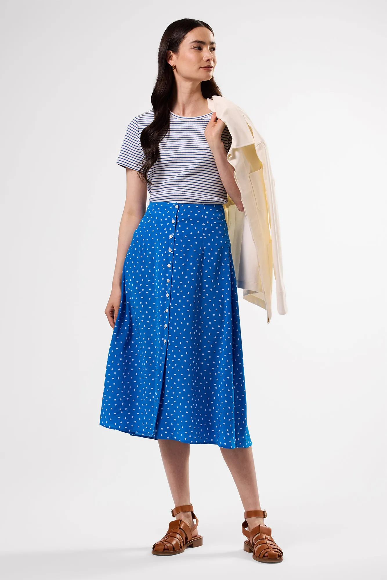 Button Front Washable Silk Skirt - Riviera Dot Turquoise sold by Amour Vert product image thumbnail 3
