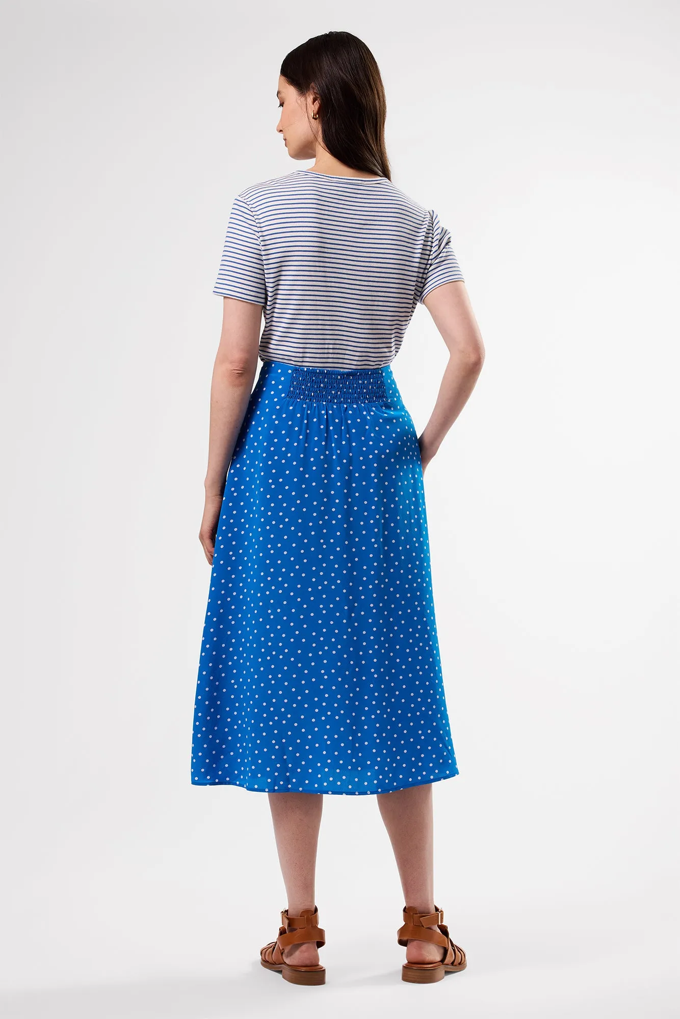 Button Front Washable Silk Skirt - Riviera Dot Turquoise sold by Amour Vert product image thumbnail 5