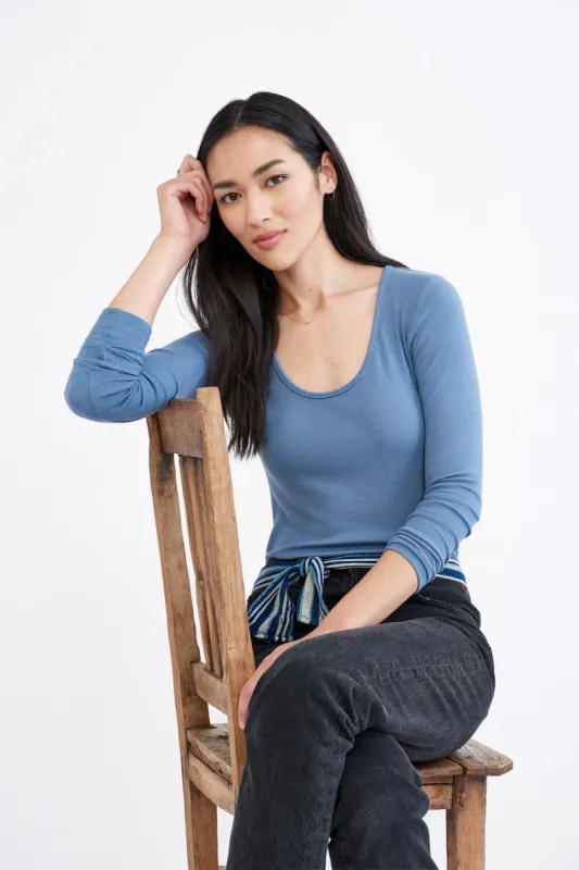 Itana Long Sleeve Dream Rib Tee - Horizon sold by Amour Vert