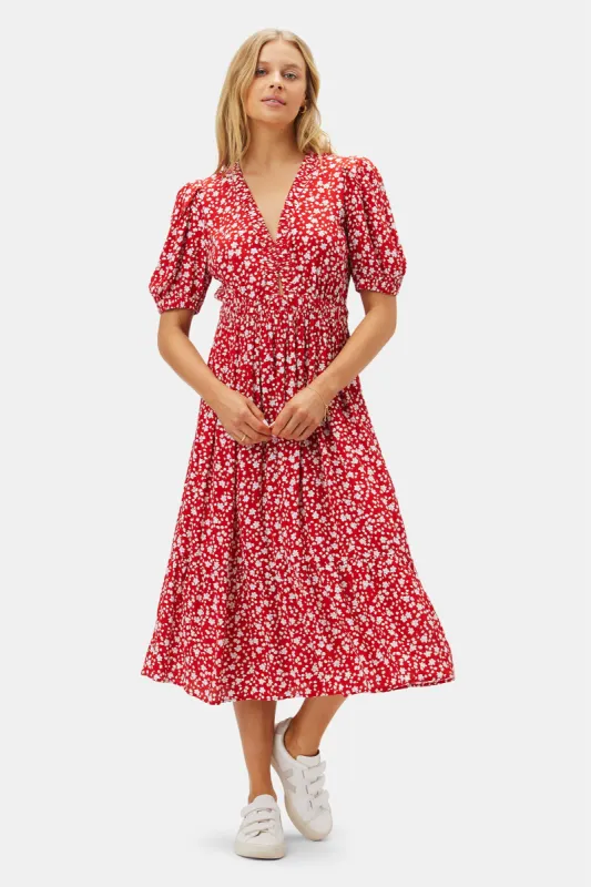 Danielle Viscose Crepe Dress - Jane Red sold by Amour Vert