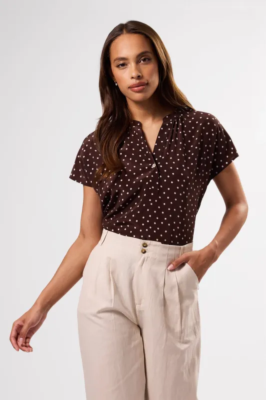Renata Washable Silk Blouse - Riviera Dot Espresso sold by Amour Vert