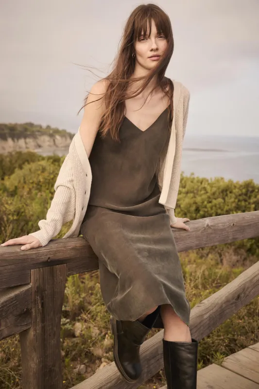 Eloise Cupro Slip Dress - Olive Green sold by Amour Vert