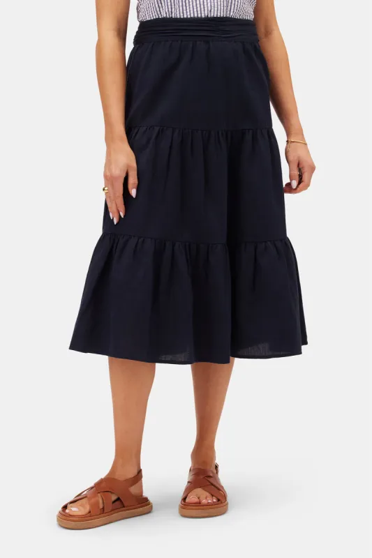 Silas Cotton Linen Skirt - Navy Blue sold by Amour Vert
