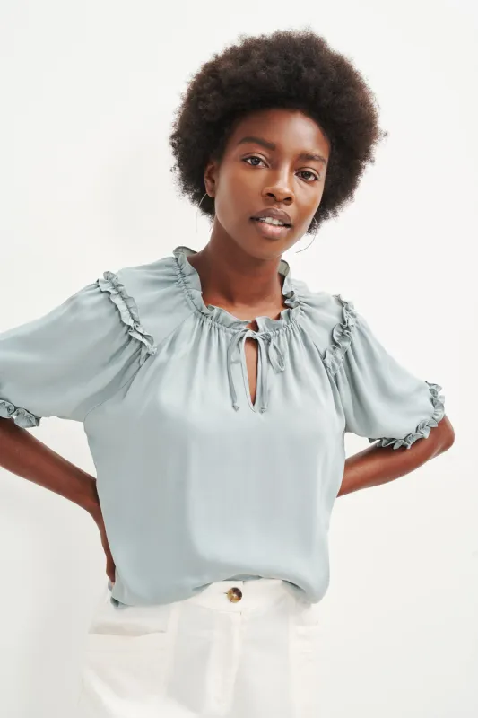 Zuri Cupro Blouse - Eucalyptus sold by Amour Vert