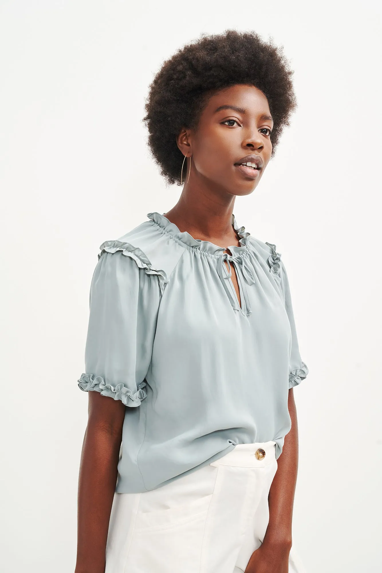 Zuri Cupro Blouse - Eucalyptus sold by Amour Vert product image thumbnail 4