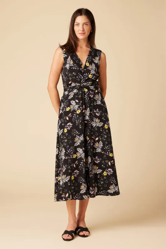 Olive Washable Silk Midi Dress - French Jardin Black - ReAmour sold by Amour Vert