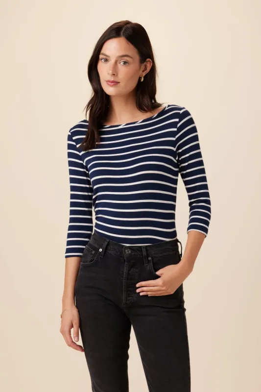 Francoise 3/4 Sleeve Modal Tee - Basque Stripe sold by Amour Vert