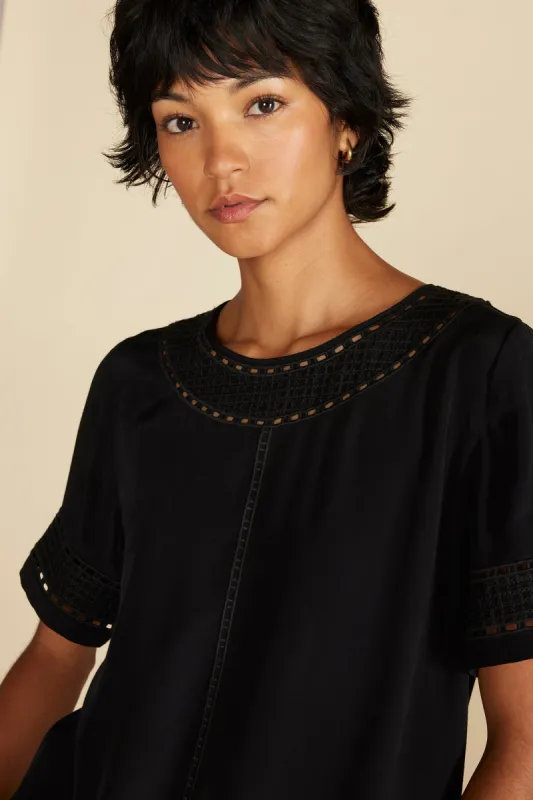 Odilia Embroidered Viscose Top - Black sold by Amour Vert
