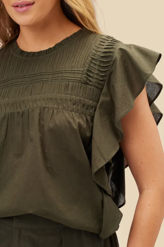 Aida Organic Cotton Blouse - Olive Green sold by Amour Vert