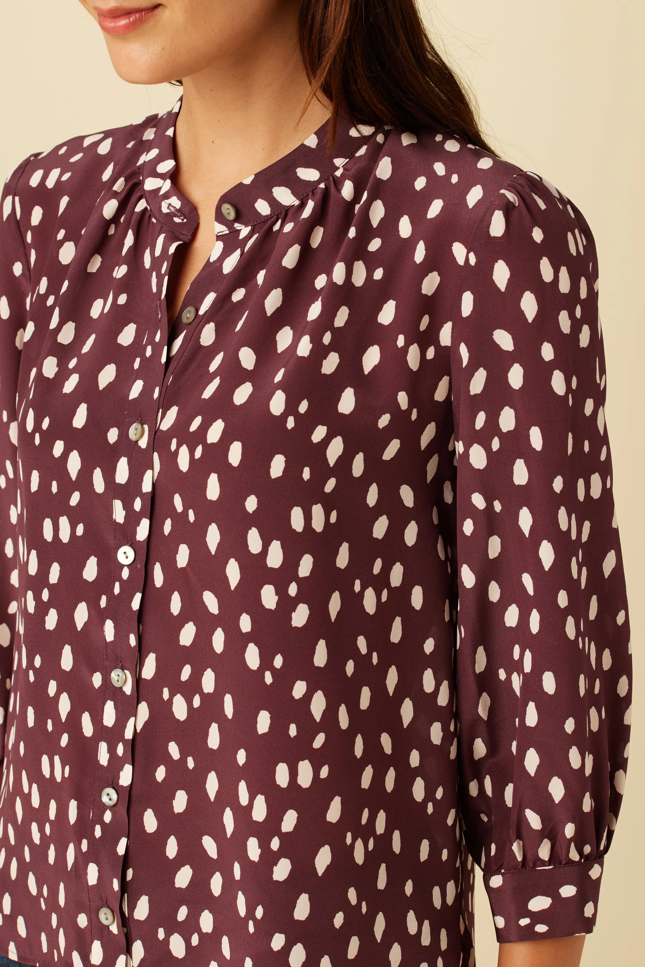 Charlotte 3/4 Sleeve Washable Silk Blouse - Pebble Dot Plum sold by Amour Vert product image thumbnail 5