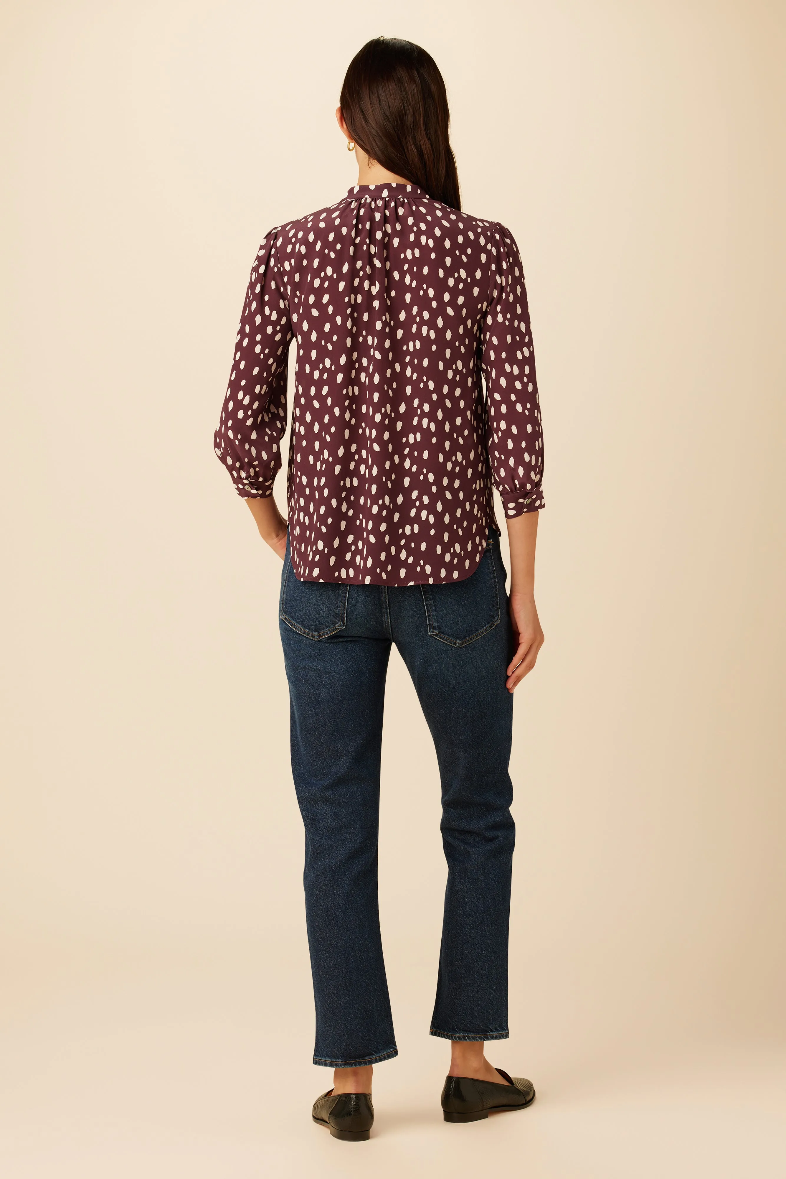 Charlotte 3/4 Sleeve Washable Silk Blouse - Pebble Dot Plum sold by Amour Vert product image thumbnail 4