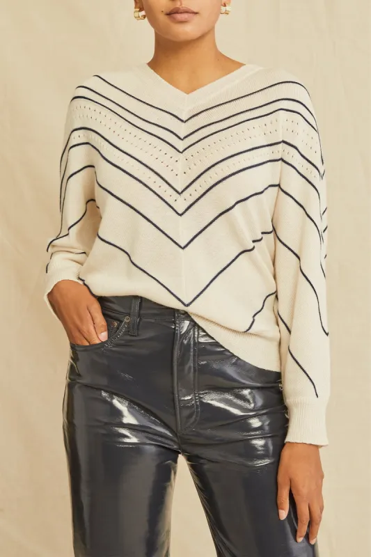 Minerva Wool Sweater - Ivory and Navy sold by Amour Vert