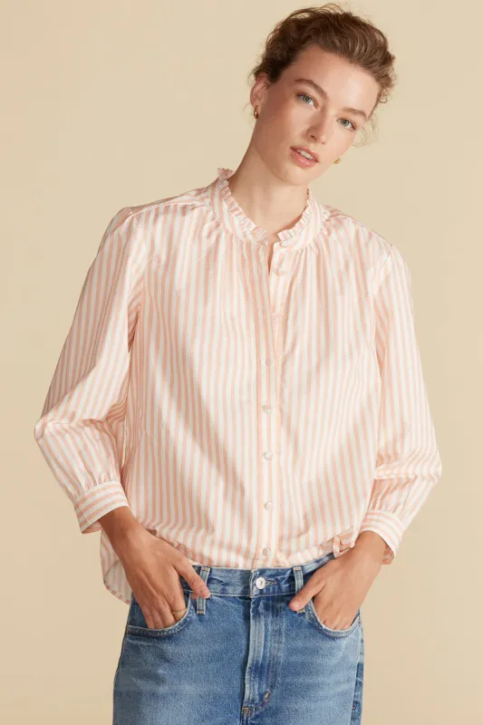 Charlotte Organic Cotton Blouse - Apricot and Ivory Stripe sold by Amour Vert