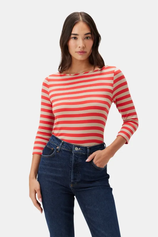 Francoise 3/4 Sleeve Modal Tee - Tangerine Stripe sold by Amour Vert