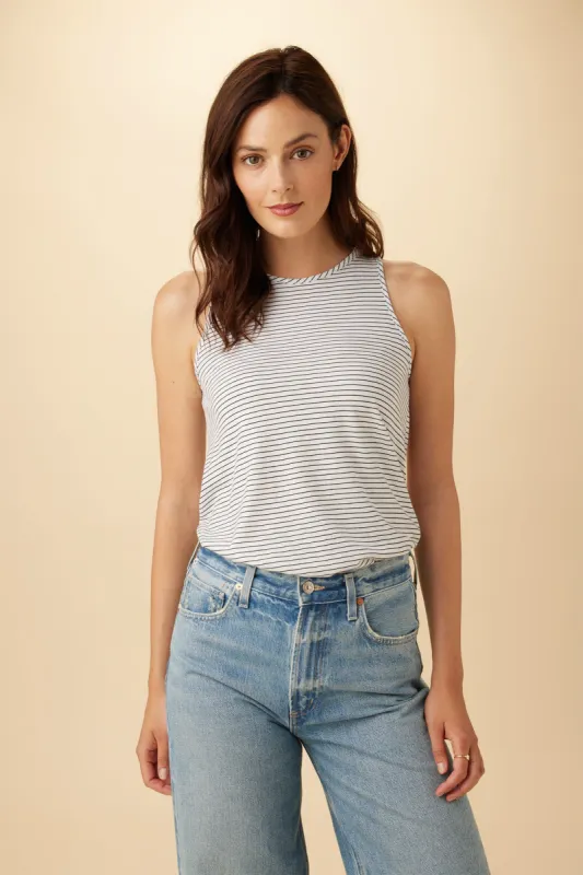 Sadie Tencel Slub Tank - Gigi White Stripe sold by Amour Vert