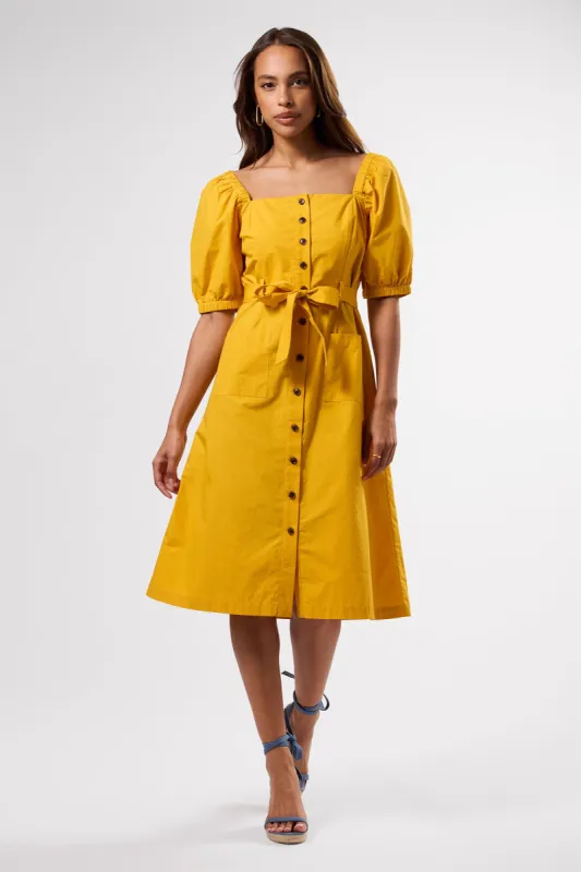 Square Neck Button Front Dress - Soleil Yellow sold by Amour Vert