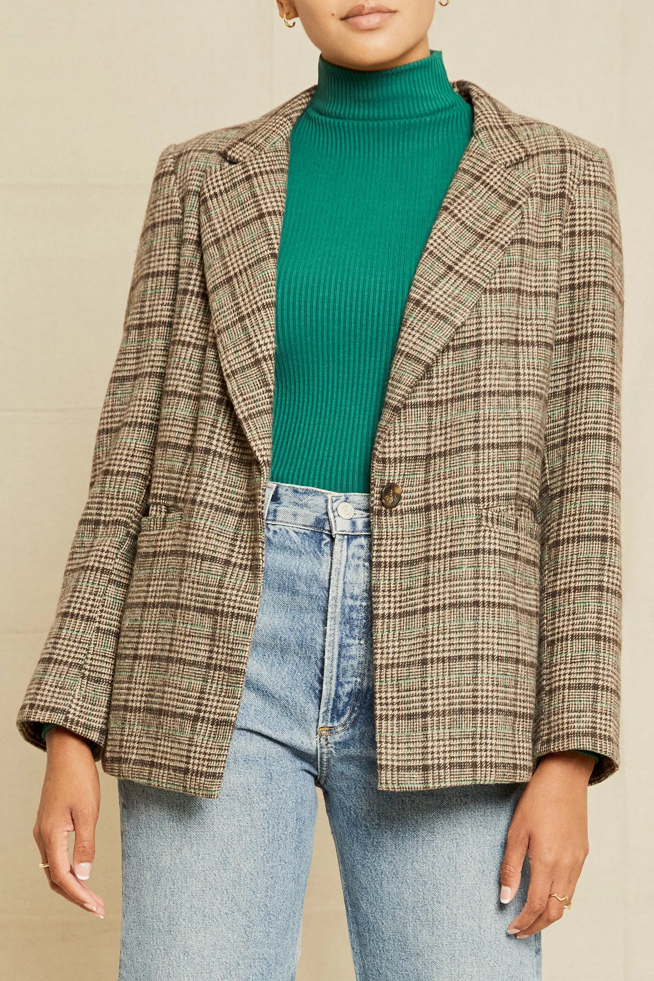 Pippa Wool Blazer - Tan and Green Plaid sold by Amour Vert