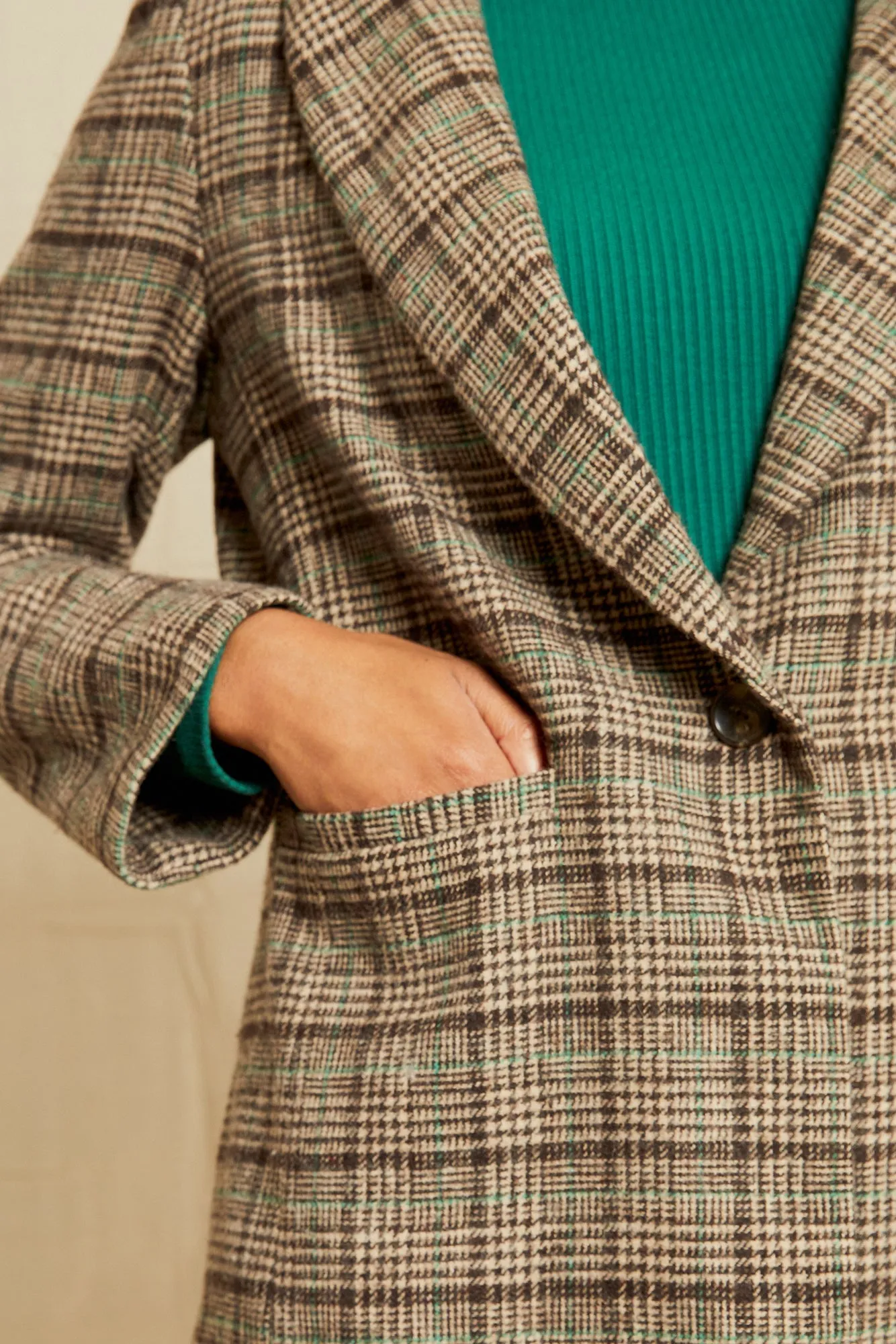 Pippa Wool Blazer - Tan and Green Plaid sold by Amour Vert product image thumbnail 3