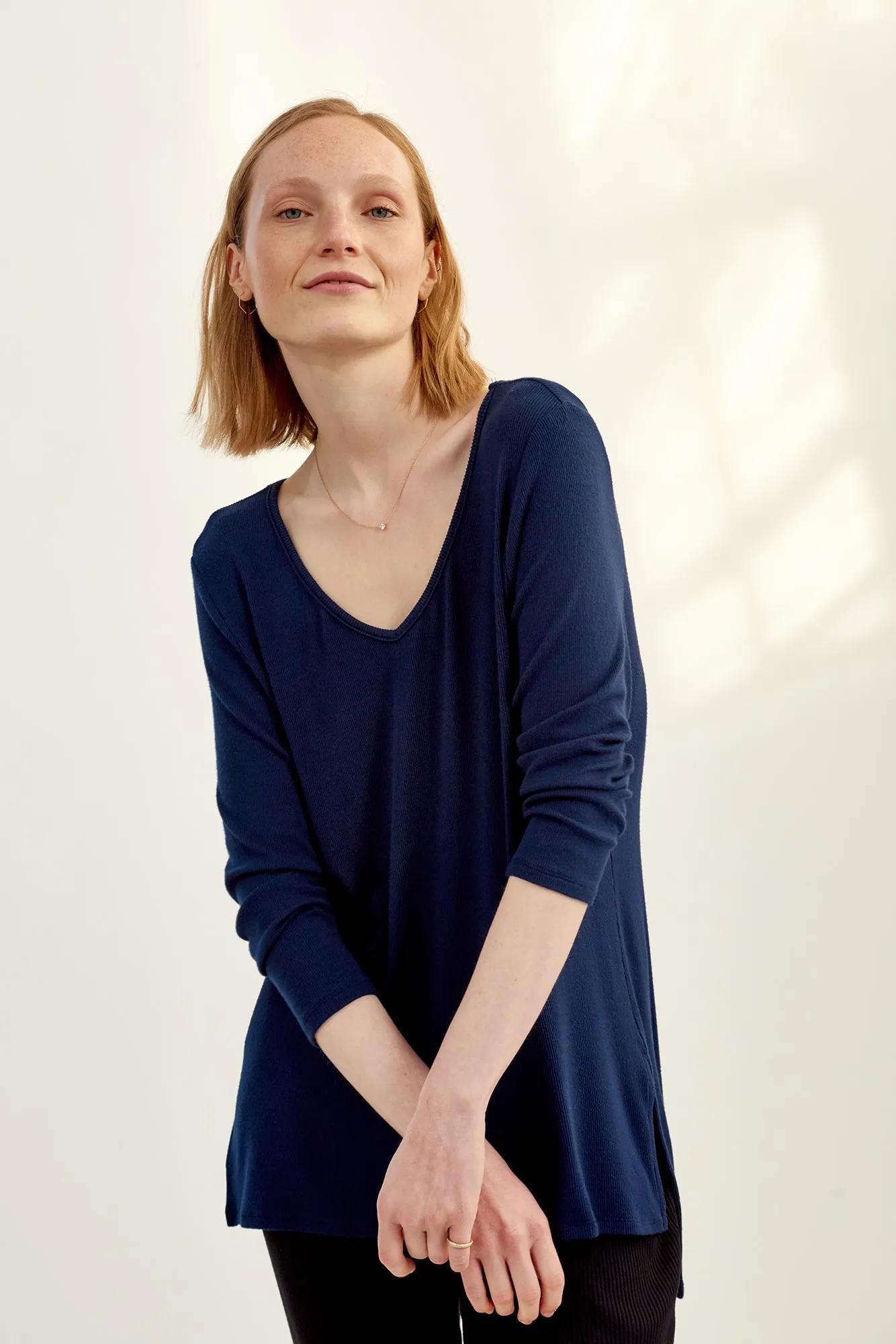 Celine 3/4 Sleeve Dream Rib Tee - Ocean sold by Amour Vert product image thumbnail 4