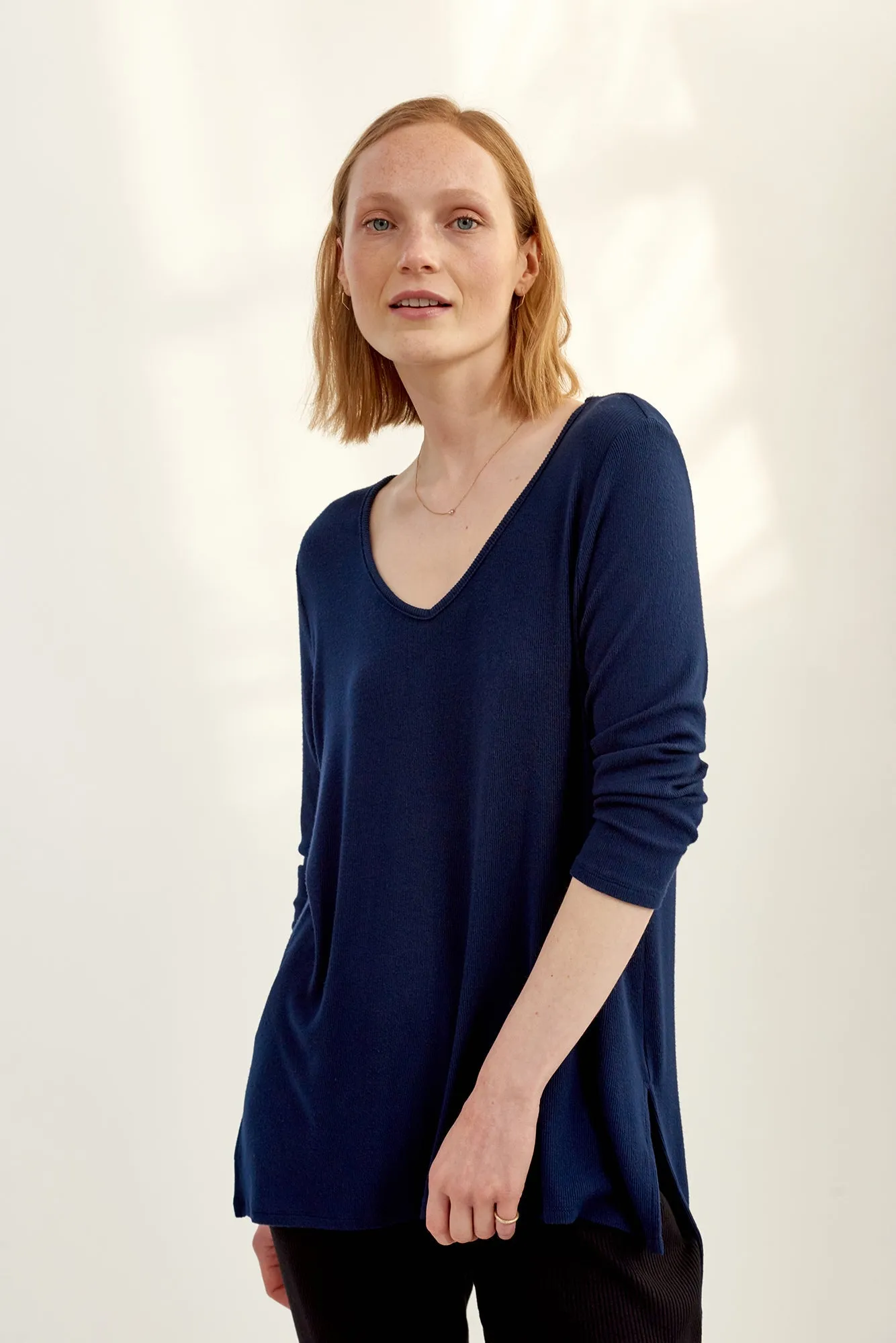 Celine 3/4 Sleeve Dream Rib Tee - Ocean sold by Amour Vert