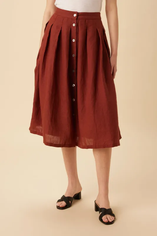 Mariah Linen Skirt - Rust sold by Amour Vert