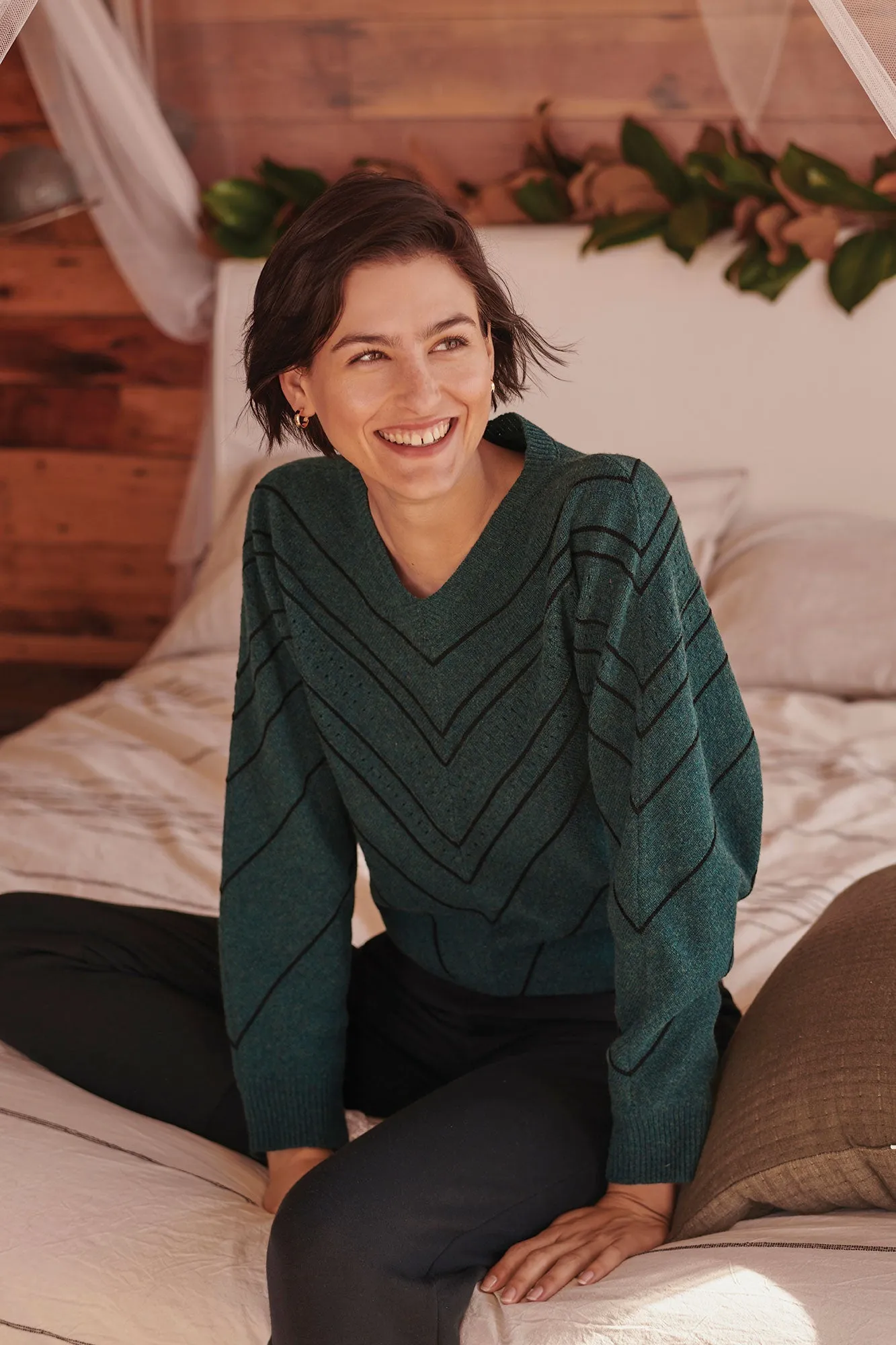 Minerva Wool Sweater - Green and Black sold by Amour Vert