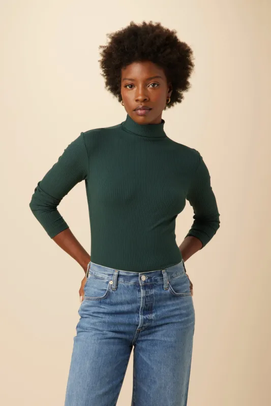 Lux Paris Rib Turtleneck - Darkest Spruce sold by Amour Vert