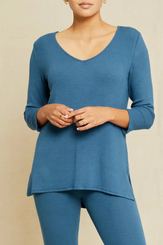 Celine 3/4 Sleeve Dream Rib Tee - Azure sold by Amour Vert