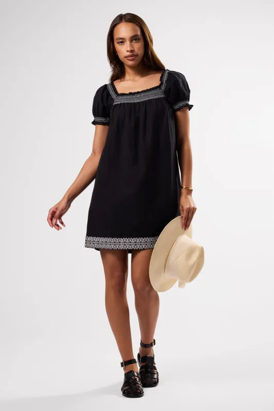 Smocked Embroidery Dress - Black White Embroidery sold by Amour Vert