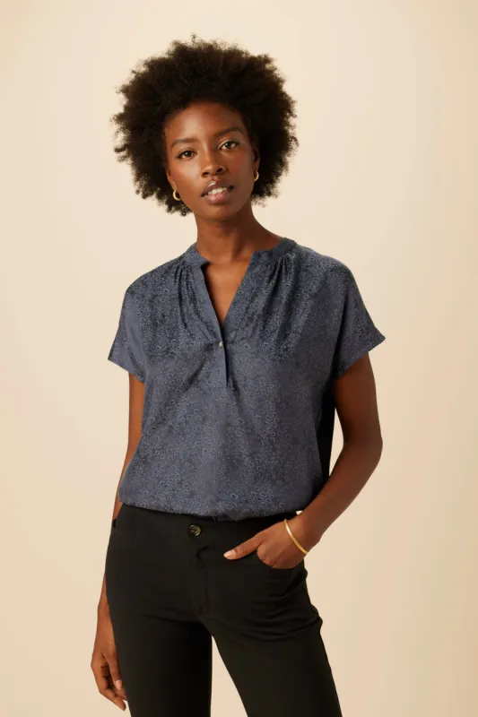 Renata Cupro Viscose Jacquard Blouse - Midnight Blue sold by Amour Vert
