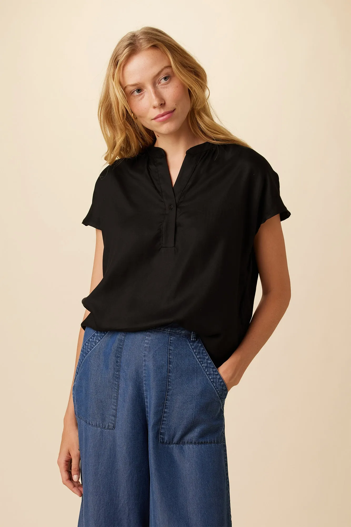 Renata Tencel Blouse - Black sold by Amour Vert