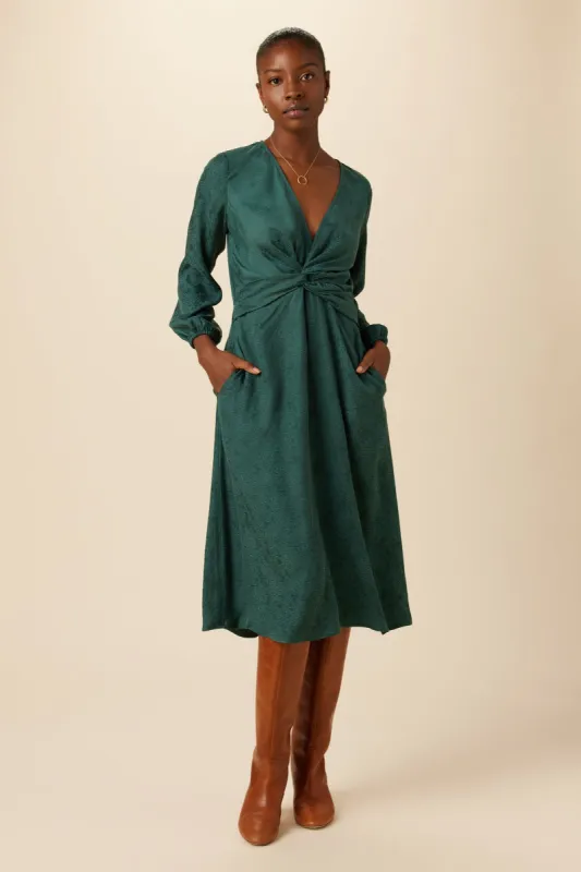 Etta Cupro Viscose Jacquard Dress - Darkest Spruce - ReAmour made by Amour Vert